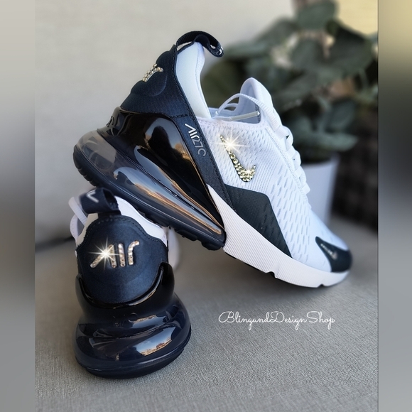 Bling Nikes Air Max 270 Sneakers Shoes with Clear Crystals Womens White Teal - Picture 7 of 9